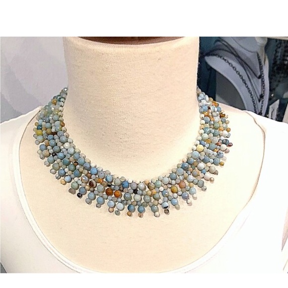 Amazonite Hand Crafted Beaded Collar, NWT, Pewter Toggle, Statement Necklace, - Picture 3 of 6